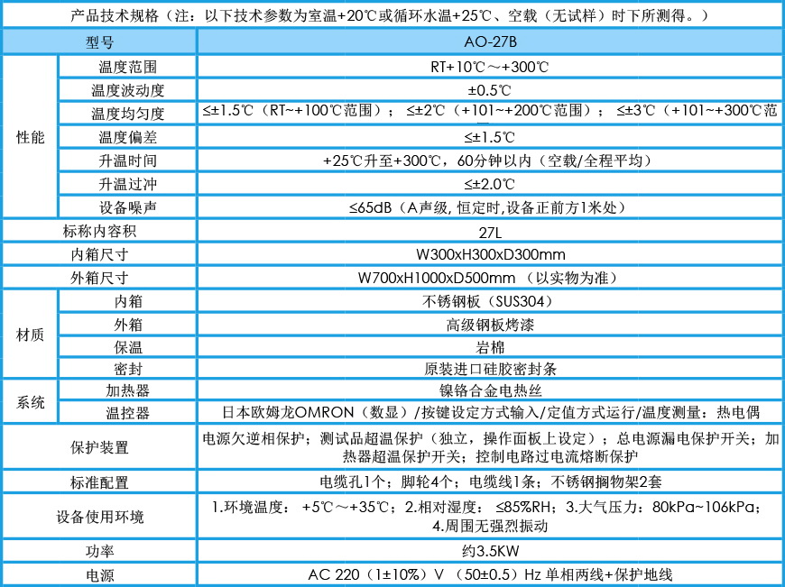 精密烘箱 AO-27B參數